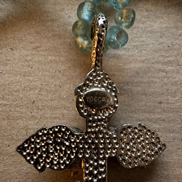 Gerard Yosca signed vintage aquamarine bead necklace with silver cross - Picture 9 of 9